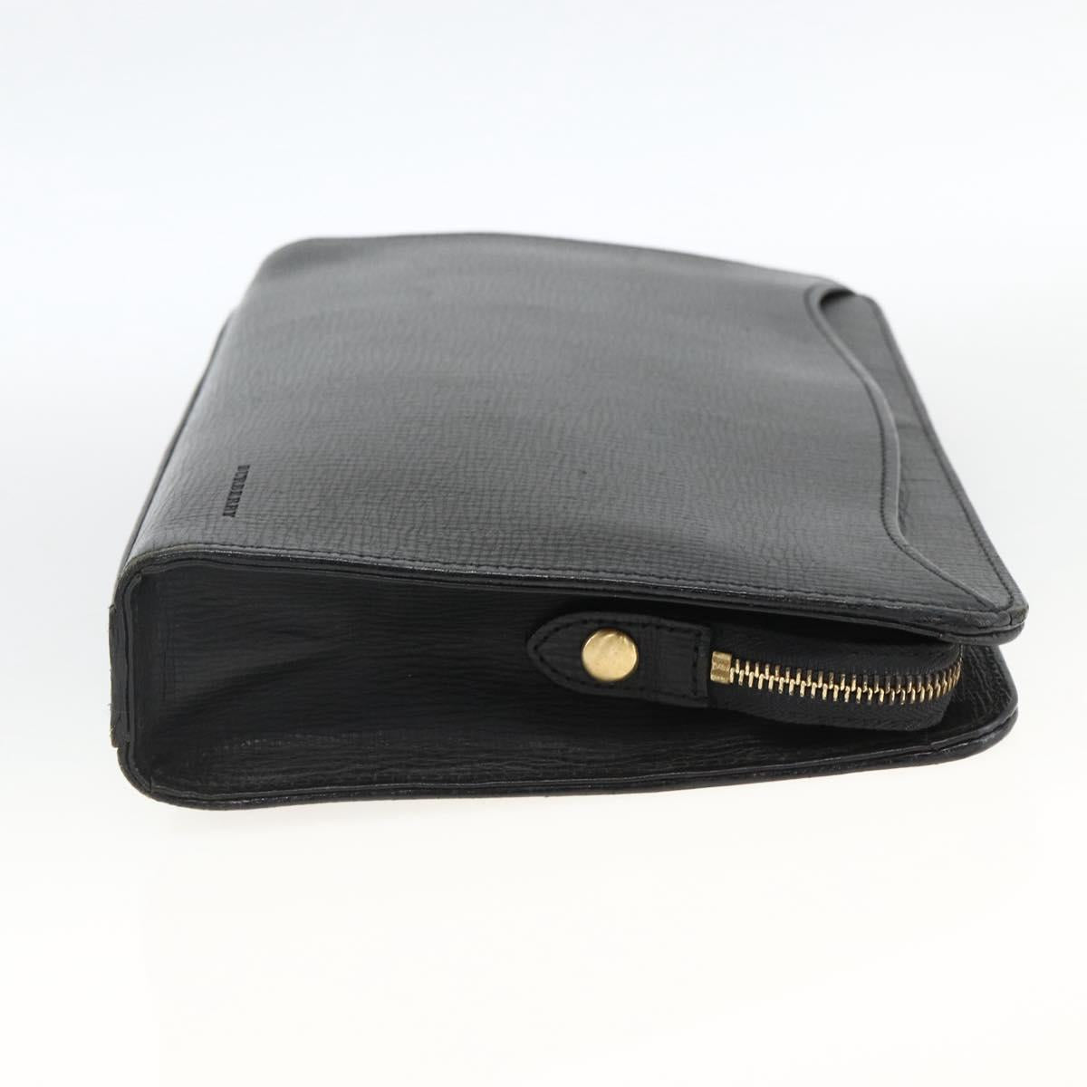 BURBERRY Clutch Bag Leather Black Gold Auth 174120