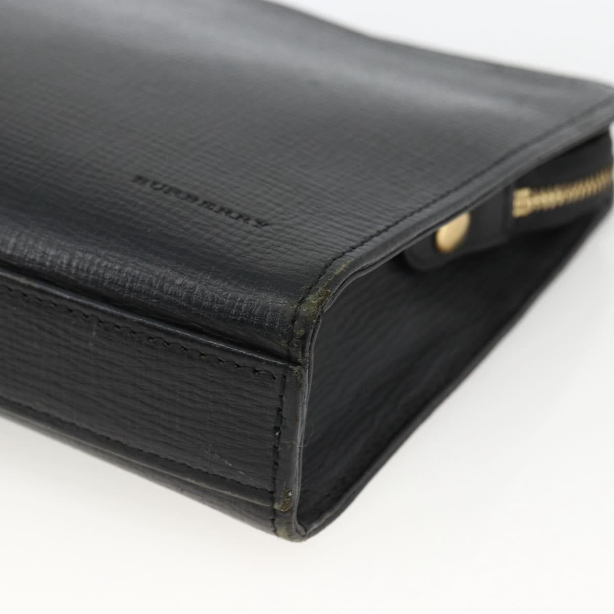 BURBERRY Clutch Bag Leather Black Gold Auth 174120