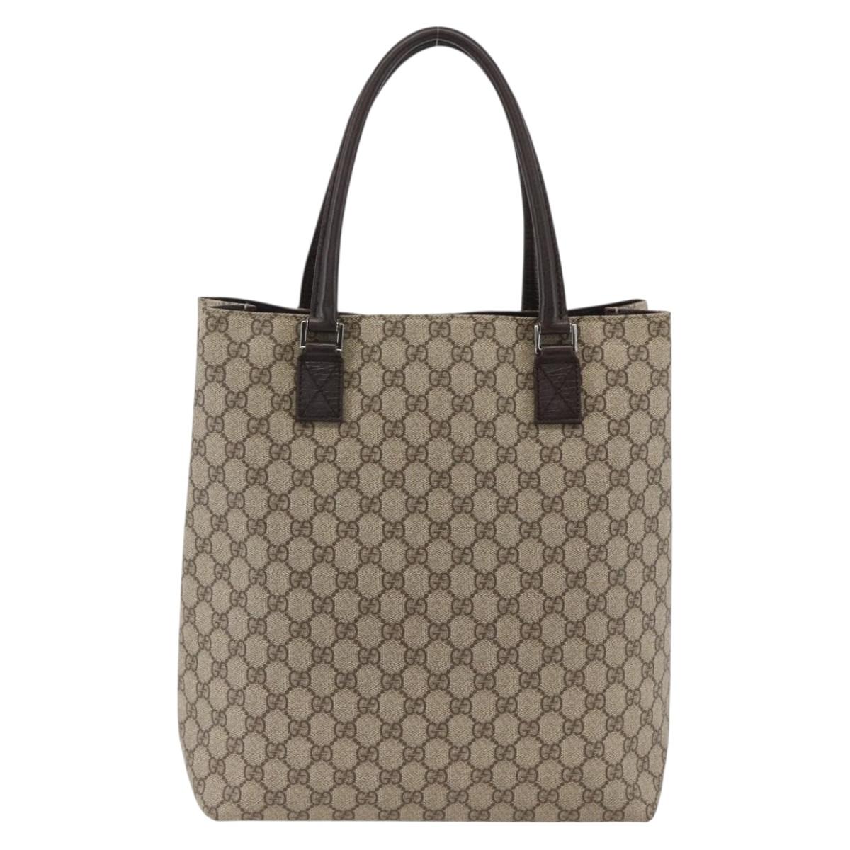 GUCCI GG Supreme Tote Bag PVC Beige Silver 131220 Auth 174122