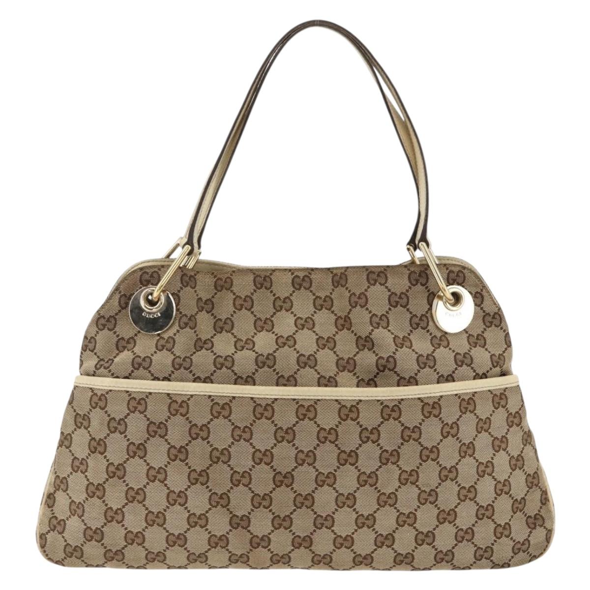 GUCCI GG Canvas Hand Bag Beige Gold 121023 Auth 174123