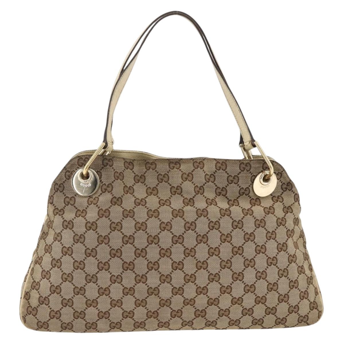 GUCCI GG Canvas Hand Bag Beige Gold 121023 Auth 174123