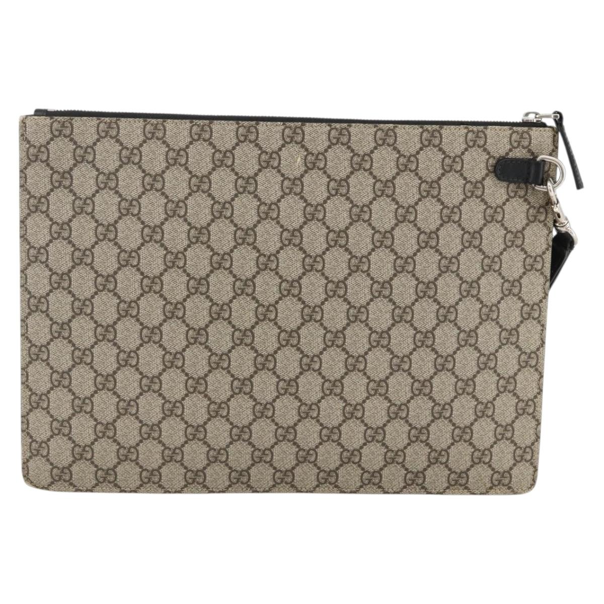 GUCCI GG Supreme Clutch Bag PVC Beige Silver 433665 Auth 174135A