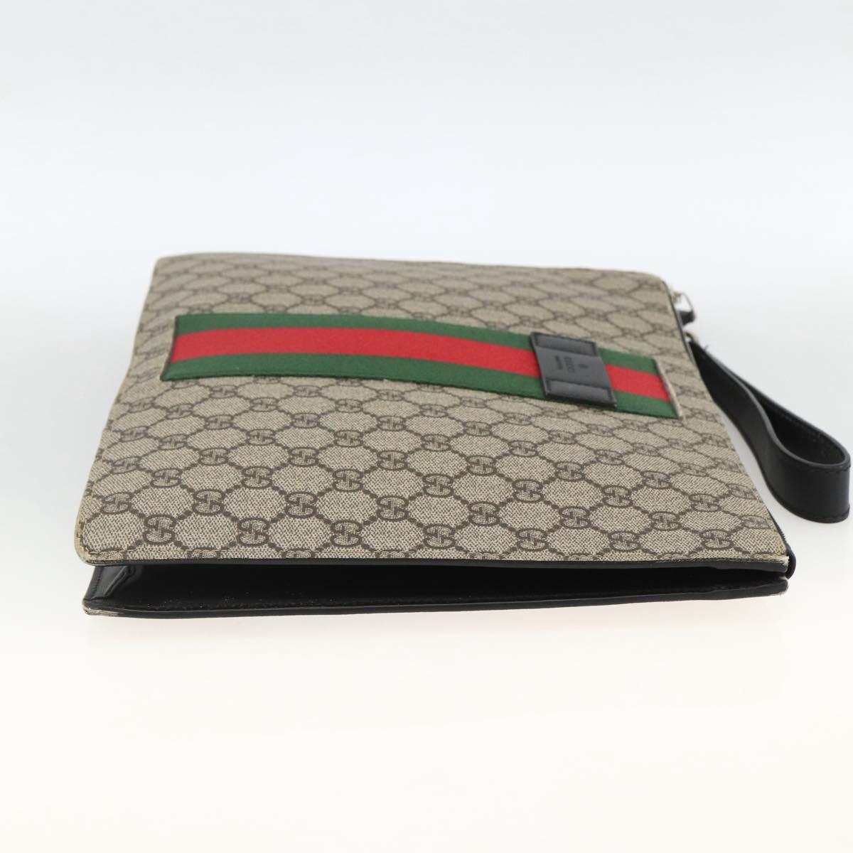 GUCCI GG Supreme Clutch Bag PVC Beige Silver 433665 Auth 174135A