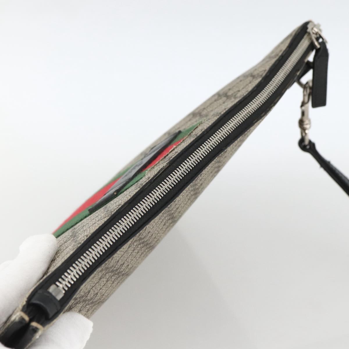 GUCCI GG Supreme Clutch Bag PVC Beige Silver 433665 Auth 174135A