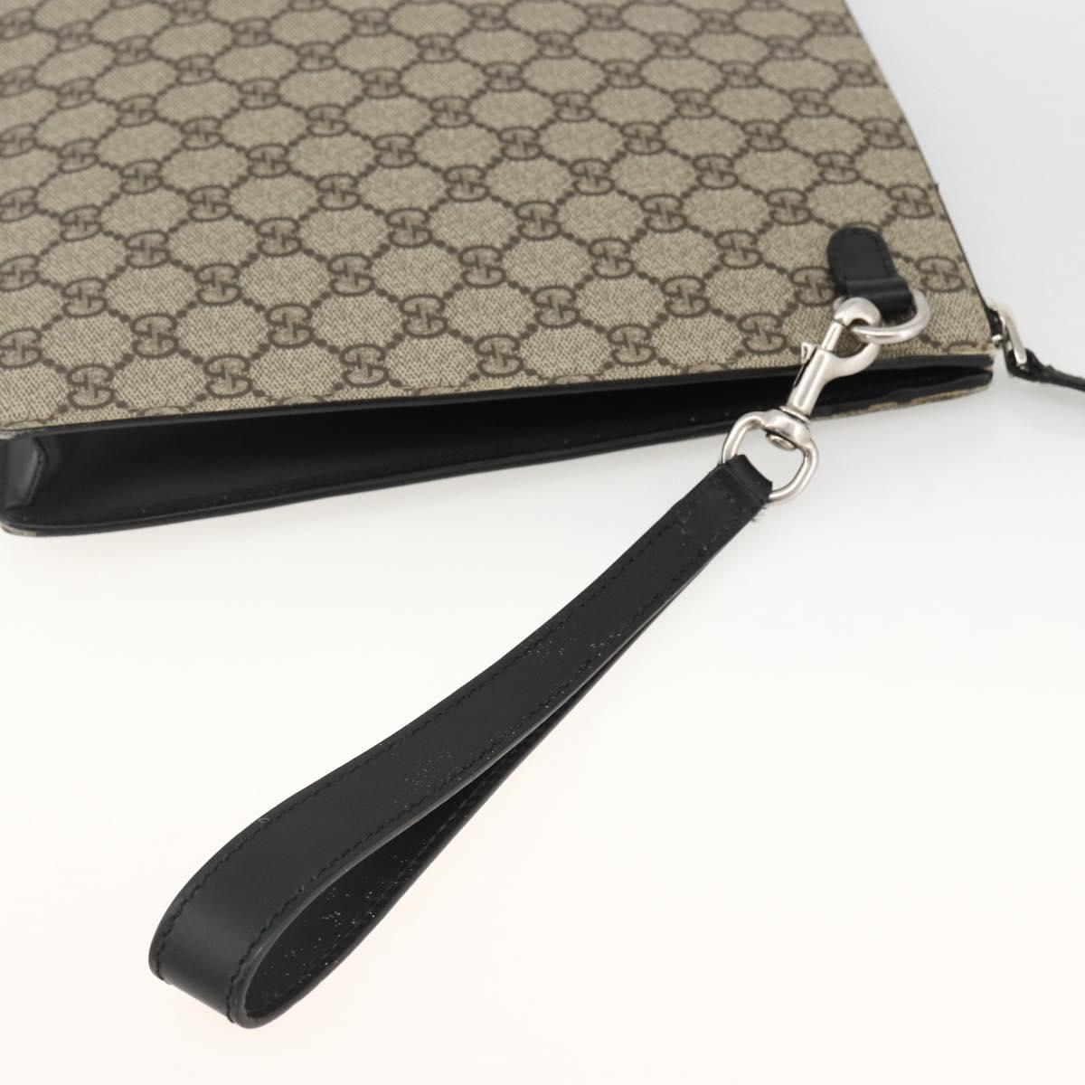 GUCCI GG Supreme Clutch Bag PVC Beige Silver 433665 Auth 174135A