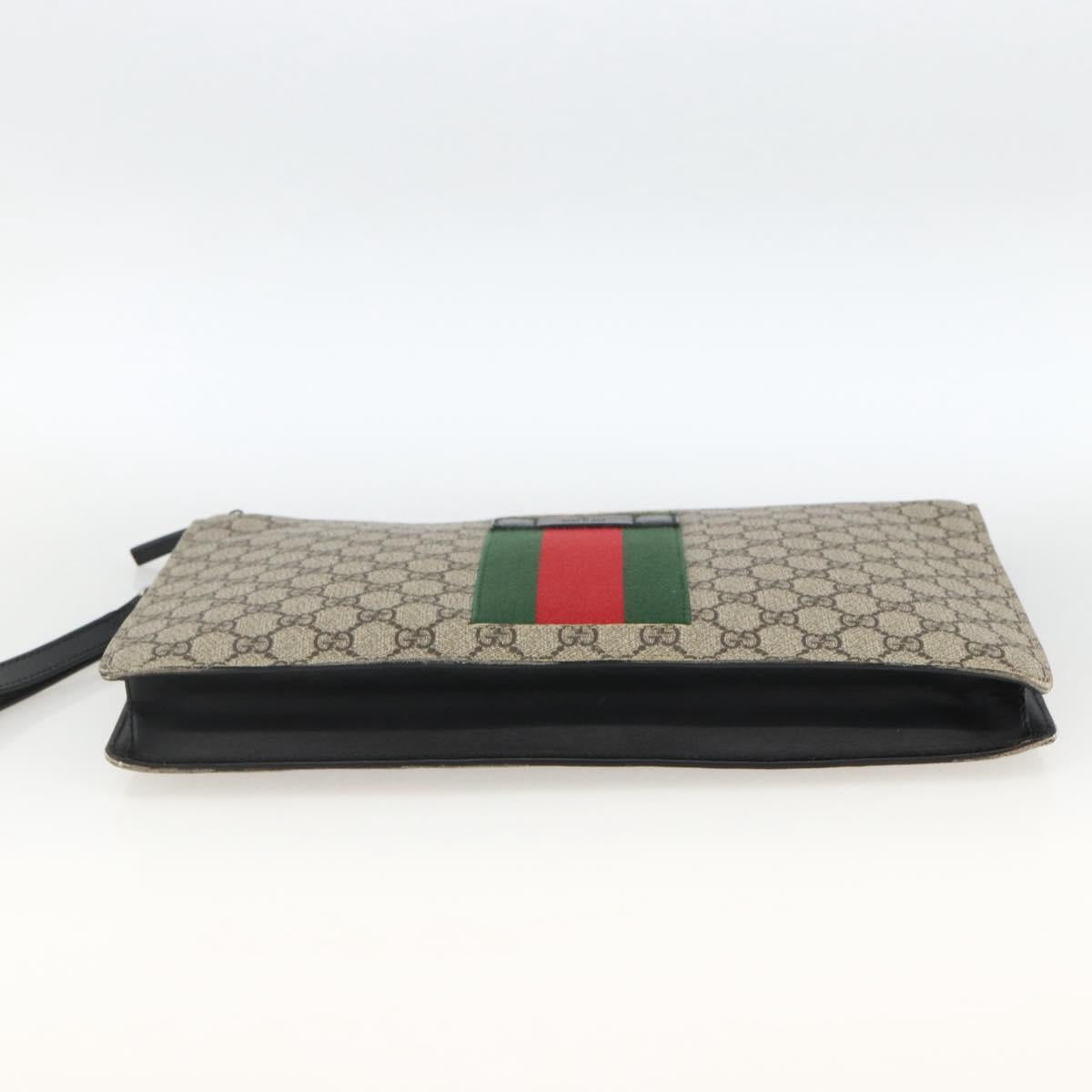 GUCCI GG Supreme Clutch Bag PVC Beige Silver 433665 Auth 174135A