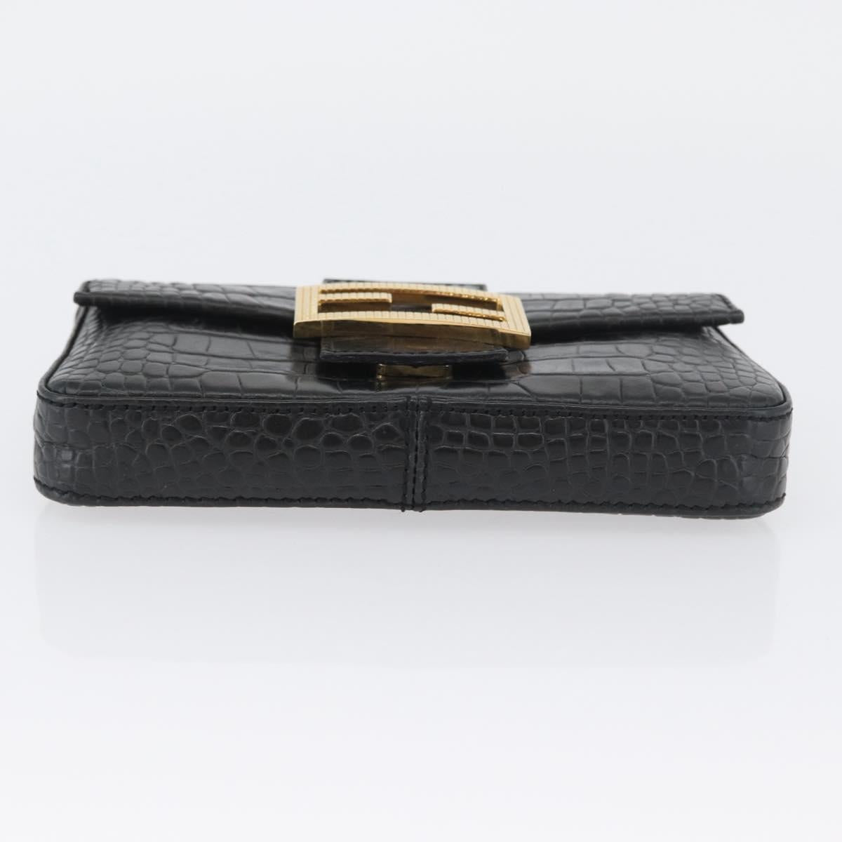 FENDI Mamma Baguette Pouch Leather Black Gold Auth 174141A
