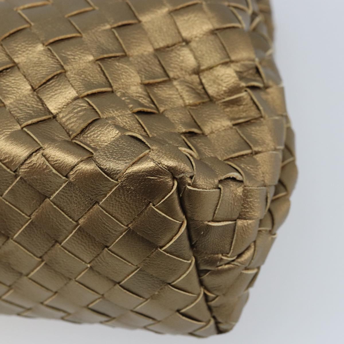 BOTTEGA VENETA INTRECCIATO Clutch Bag Leather Gold Auth 174147