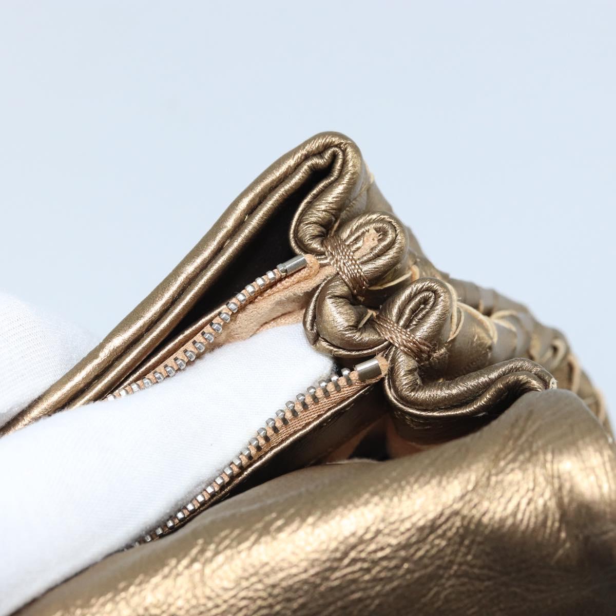 BOTTEGA VENETA INTRECCIATO Clutch Bag Leather Gold Auth 174147