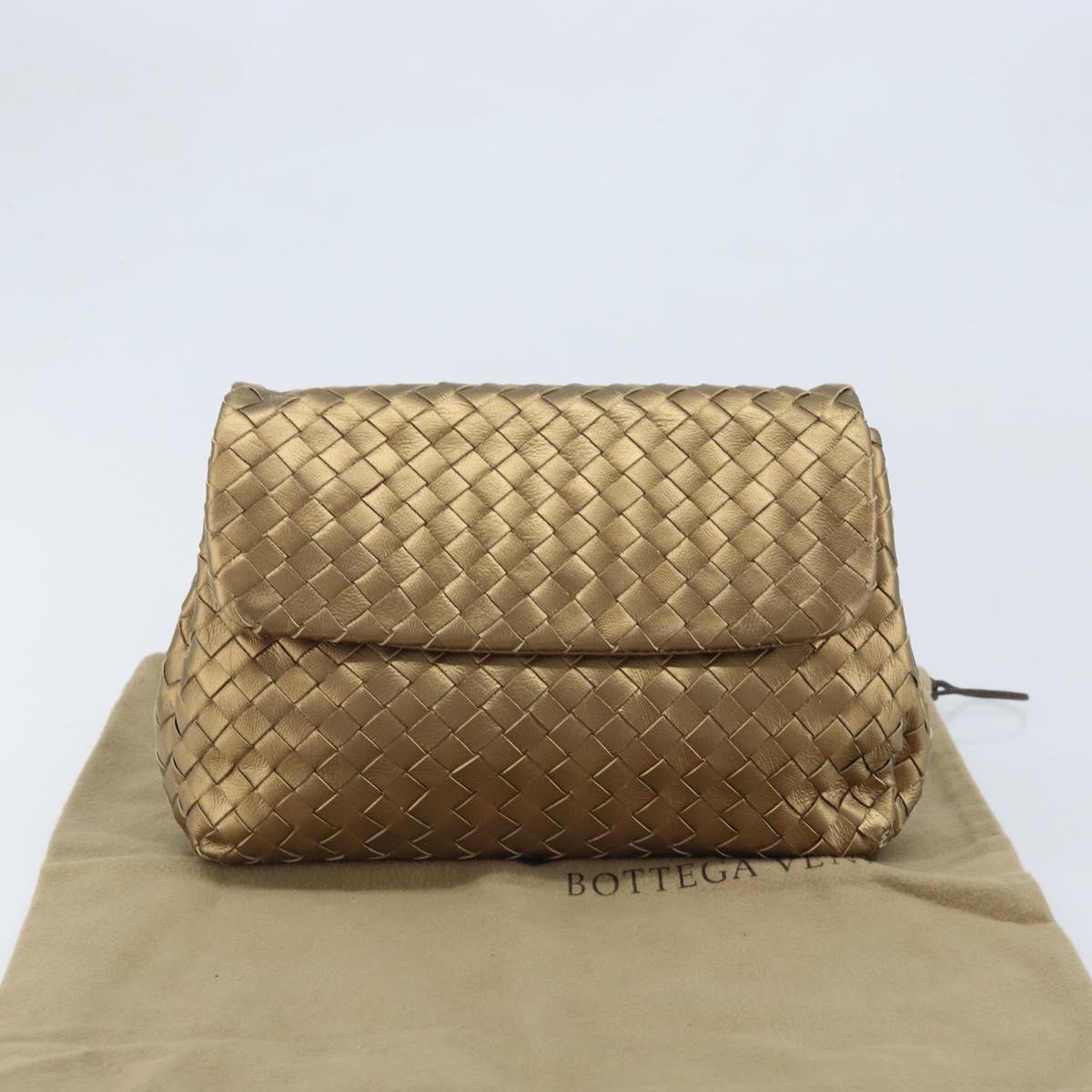 BOTTEGA VENETA INTRECCIATO Clutch Bag Leather Gold Auth 174147