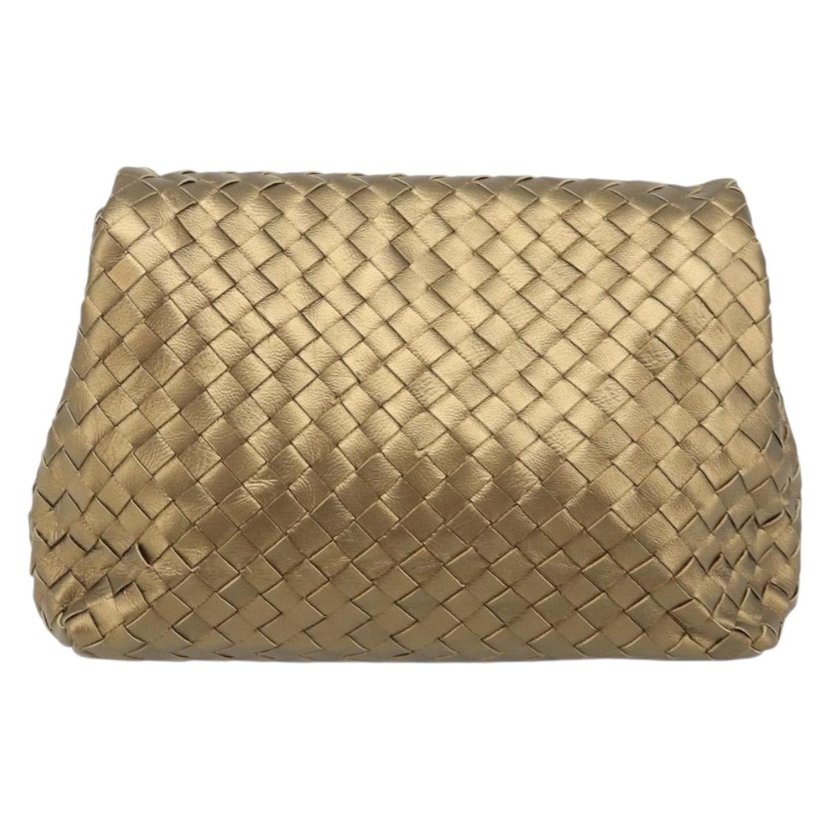 BOTTEGA VENETA INTRECCIATO Clutch Bag Leather Gold Auth 174147