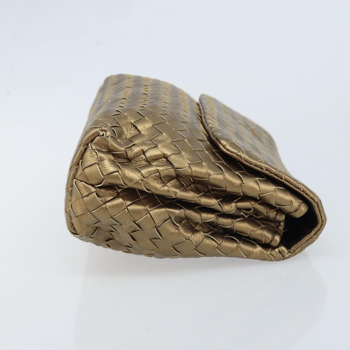 BOTTEGA VENETA INTRECCIATO Clutch Bag Leather Gold Auth 174147