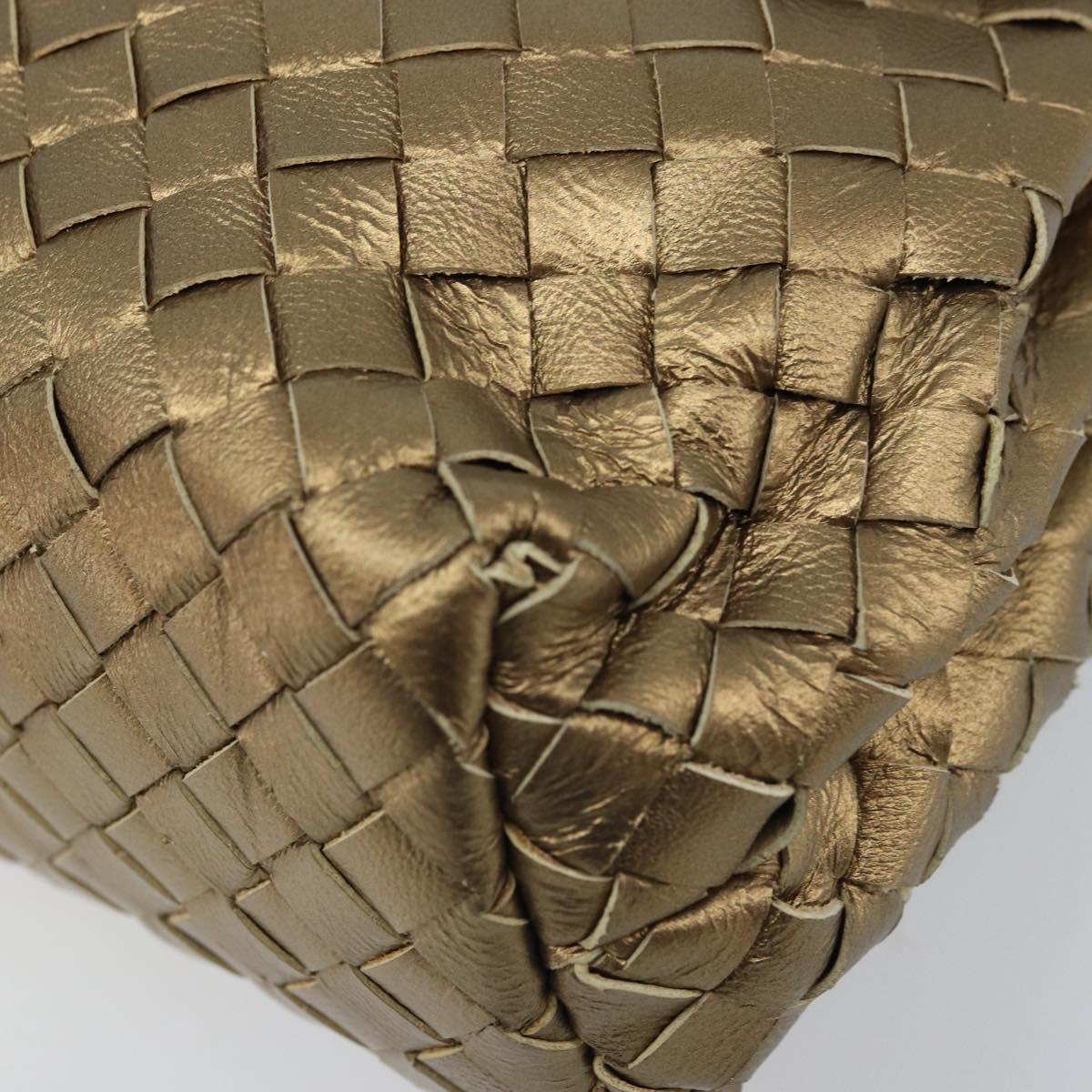 BOTTEGA VENETA INTRECCIATO Clutch Bag Leather Gold Auth 174147