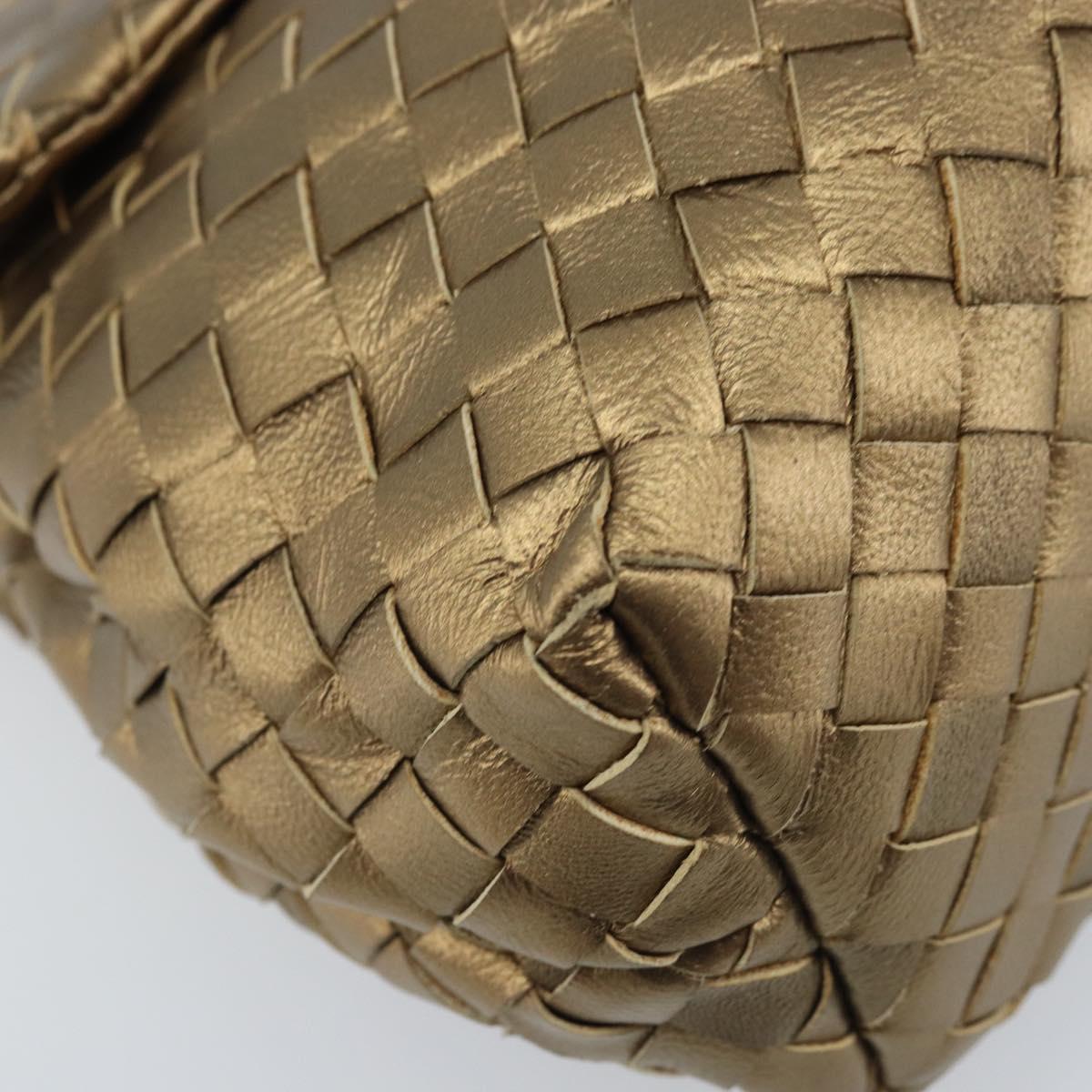 BOTTEGA VENETA INTRECCIATO Clutch Bag Leather Gold Auth 174147