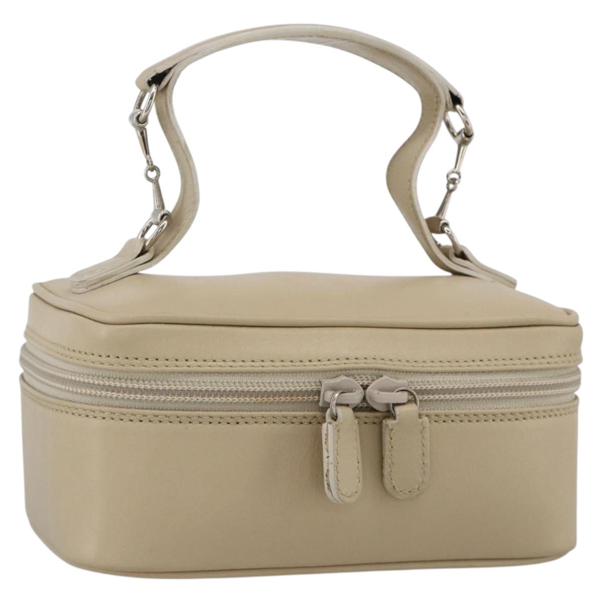 GUCCI Horsebit Vanity Hand Bag Leather Beige Silver 032 1956 0141 Auth 174163