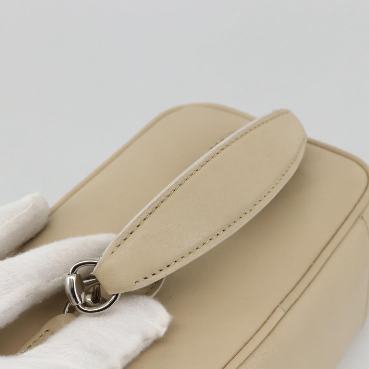 GUCCI Horsebit Vanity Hand Bag Leather Beige Silver 032 1956 0141 Auth 174163