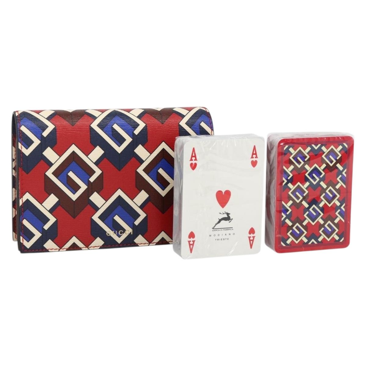 GUCCI Playing Cards case Geometric G PVC Red Blue Auth 174169SAM