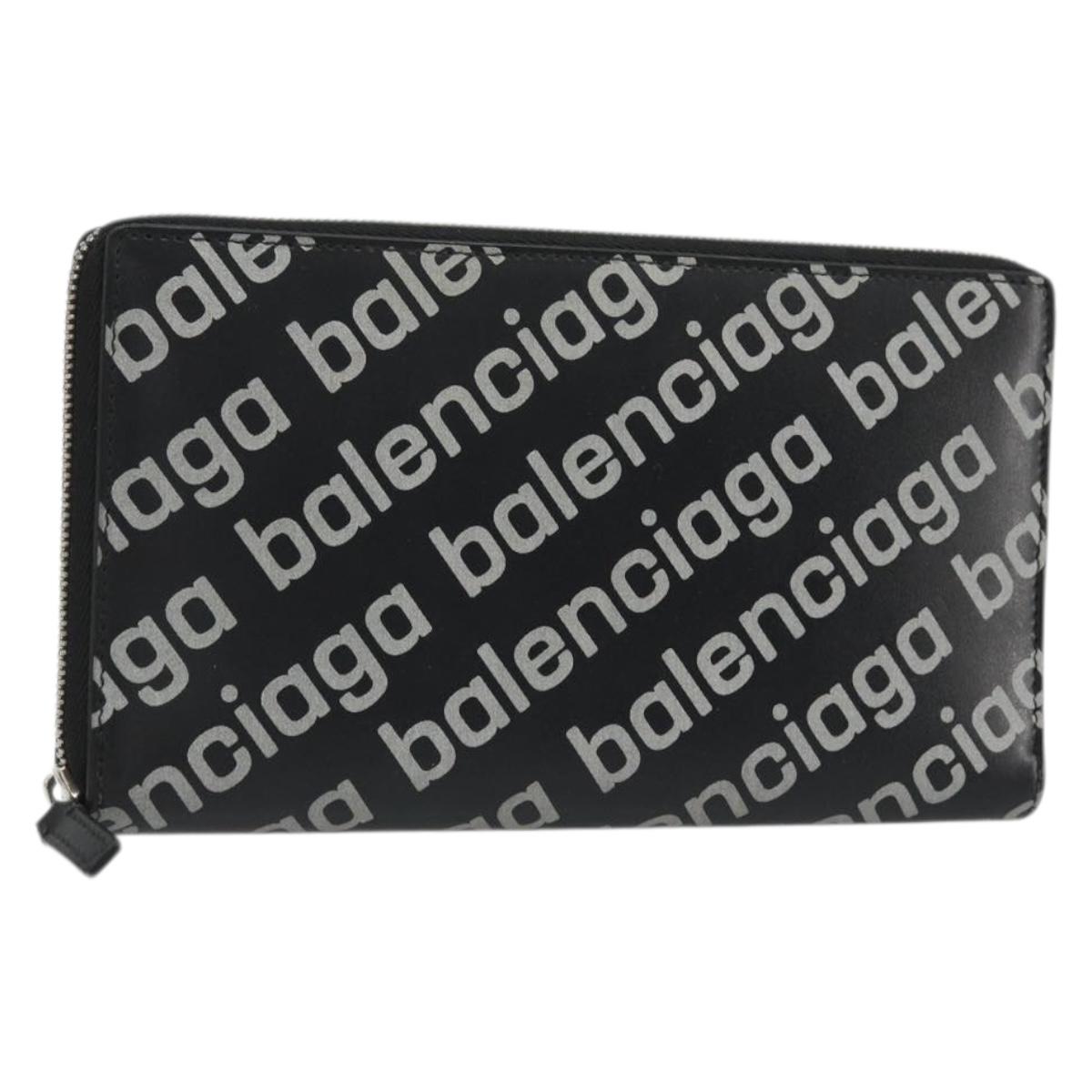 BALENCIAGA Long Wallet Leather Black Silver 594317 Auth 174172A