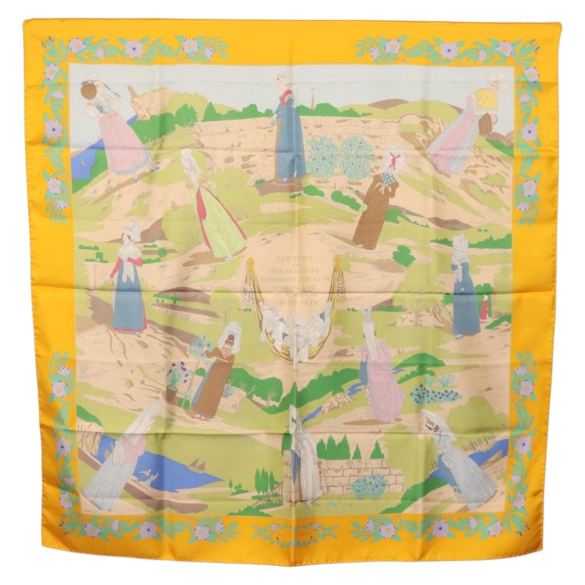 HERMES Carre 90 Scarf ""COSTUMES DES DEPARTEMENTS"" Silk Yellow Auth 174178A