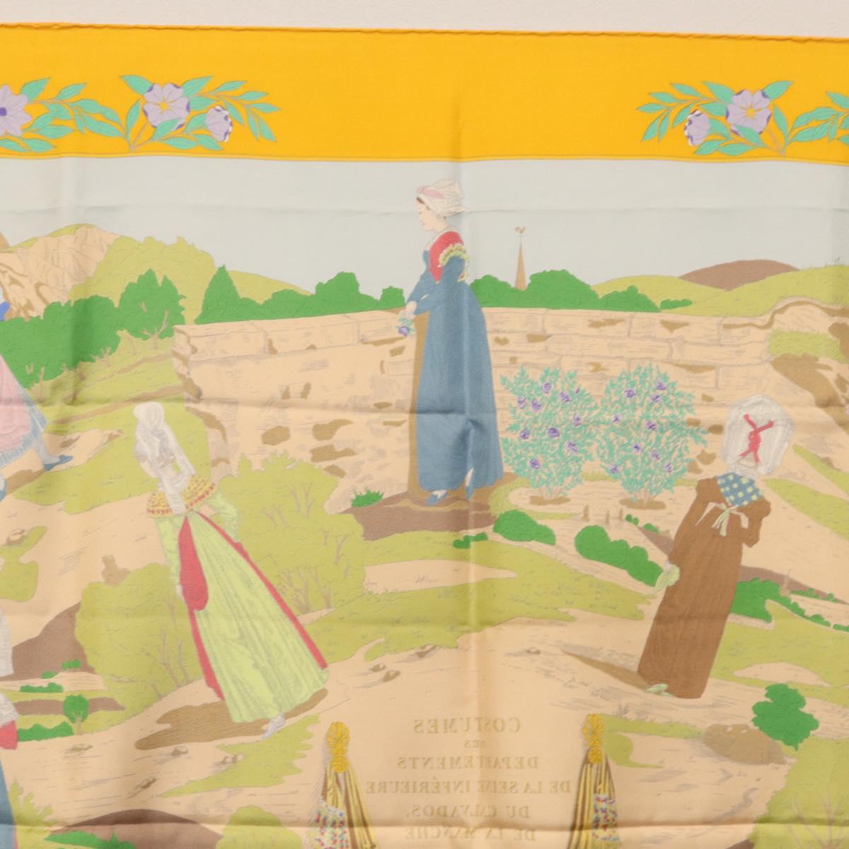 HERMES Carre 90 Scarf ""COSTUMES DES DEPARTEMENTS"" Silk Yellow Auth 174178A