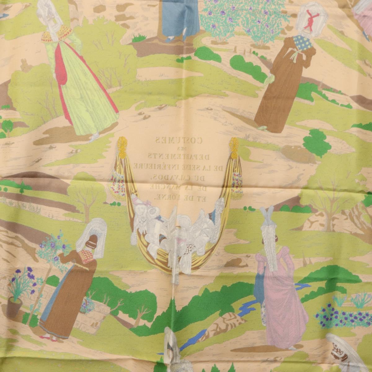 HERMES Carre 90 Scarf ""COSTUMES DES DEPARTEMENTS"" Silk Yellow Auth 174178A