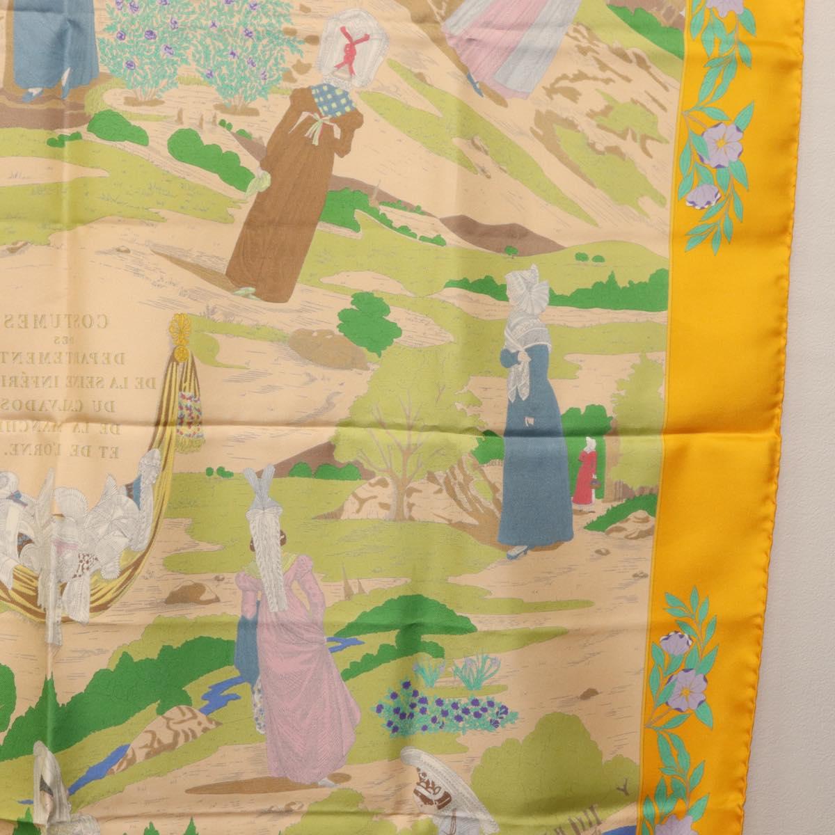 HERMES Carre 90 Scarf ""COSTUMES DES DEPARTEMENTS"" Silk Yellow Auth 174178A