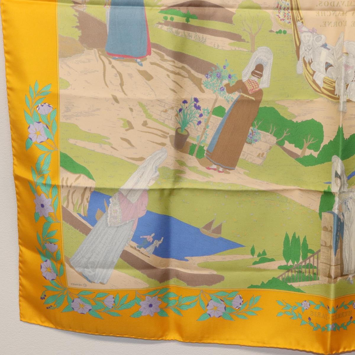 HERMES Carre 90 Scarf ""COSTUMES DES DEPARTEMENTS"" Silk Yellow Auth 174178A