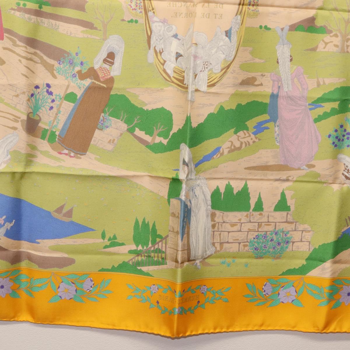 HERMES Carre 90 Scarf ""COSTUMES DES DEPARTEMENTS"" Silk Yellow Auth 174178A