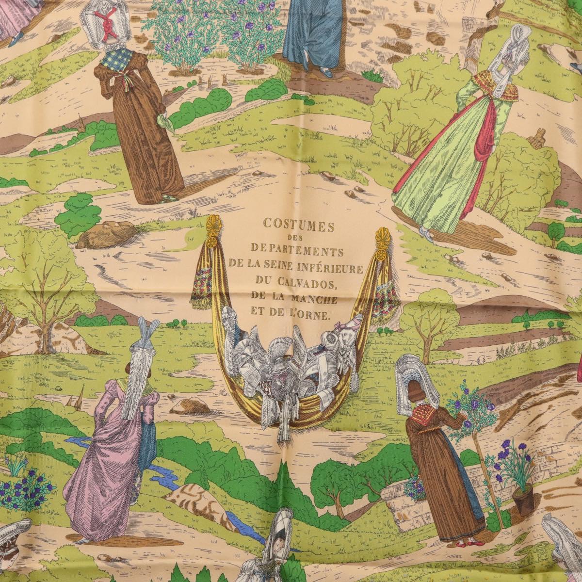 HERMES Carre 90 Scarf ""COSTUMES DES DEPARTEMENTS"" Silk Yellow Auth 174178A