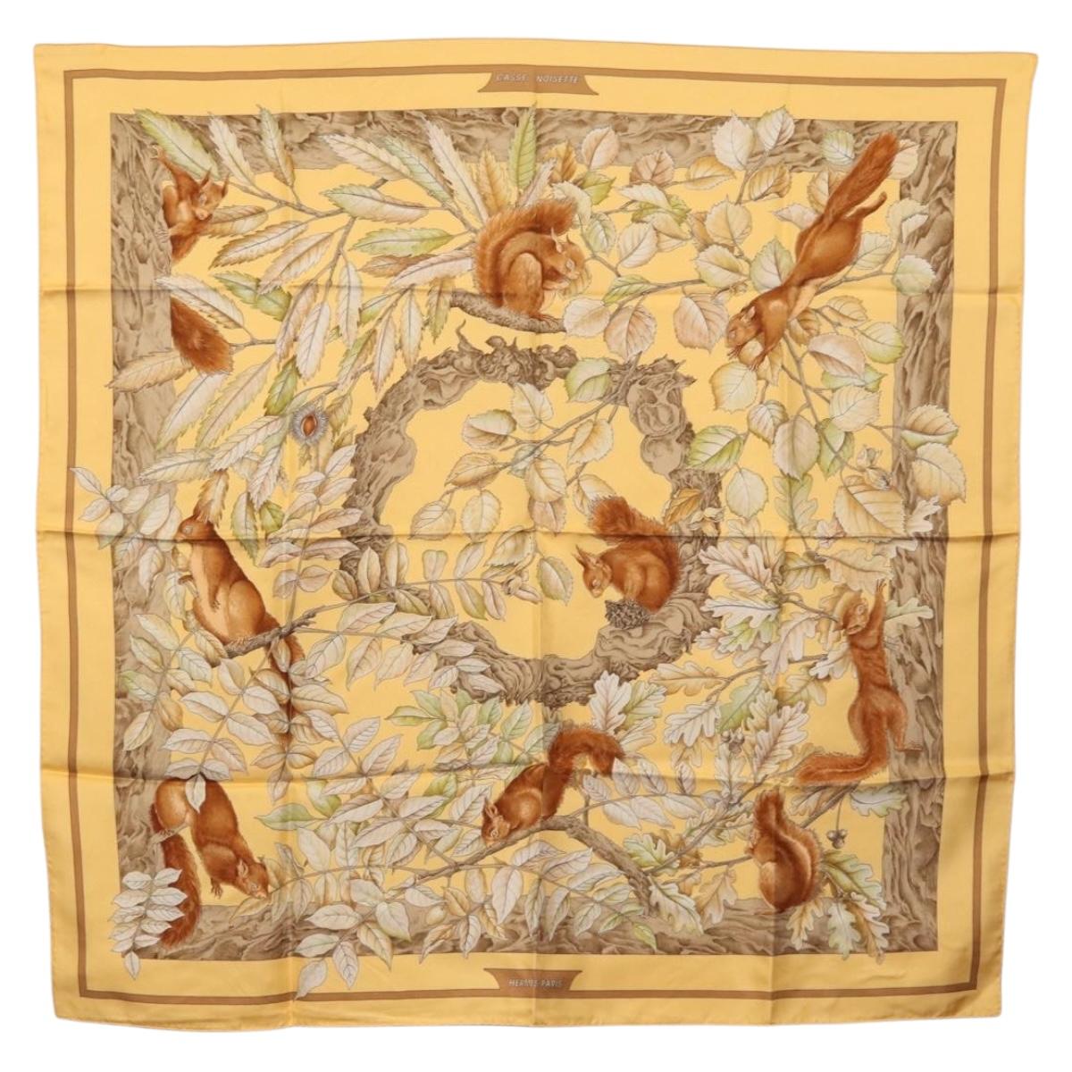 HERMES Carre 90 Scarf ""CASSE NOISETTE"" Silk Yellow Auth 174180A