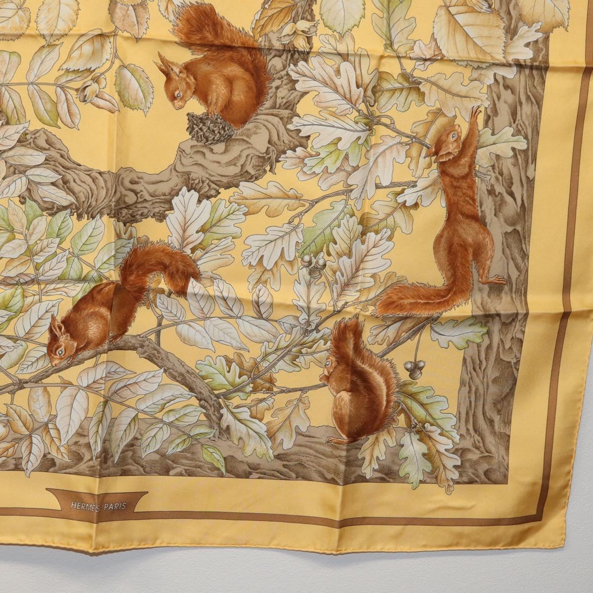 HERMES Carre 90 Scarf ""CASSE NOISETTE"" Silk Yellow Auth 174180A