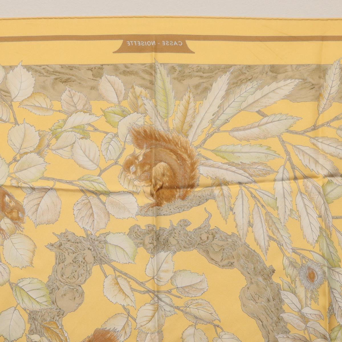 HERMES Carre 90 Scarf ""CASSE NOISETTE"" Silk Yellow Auth 174180A