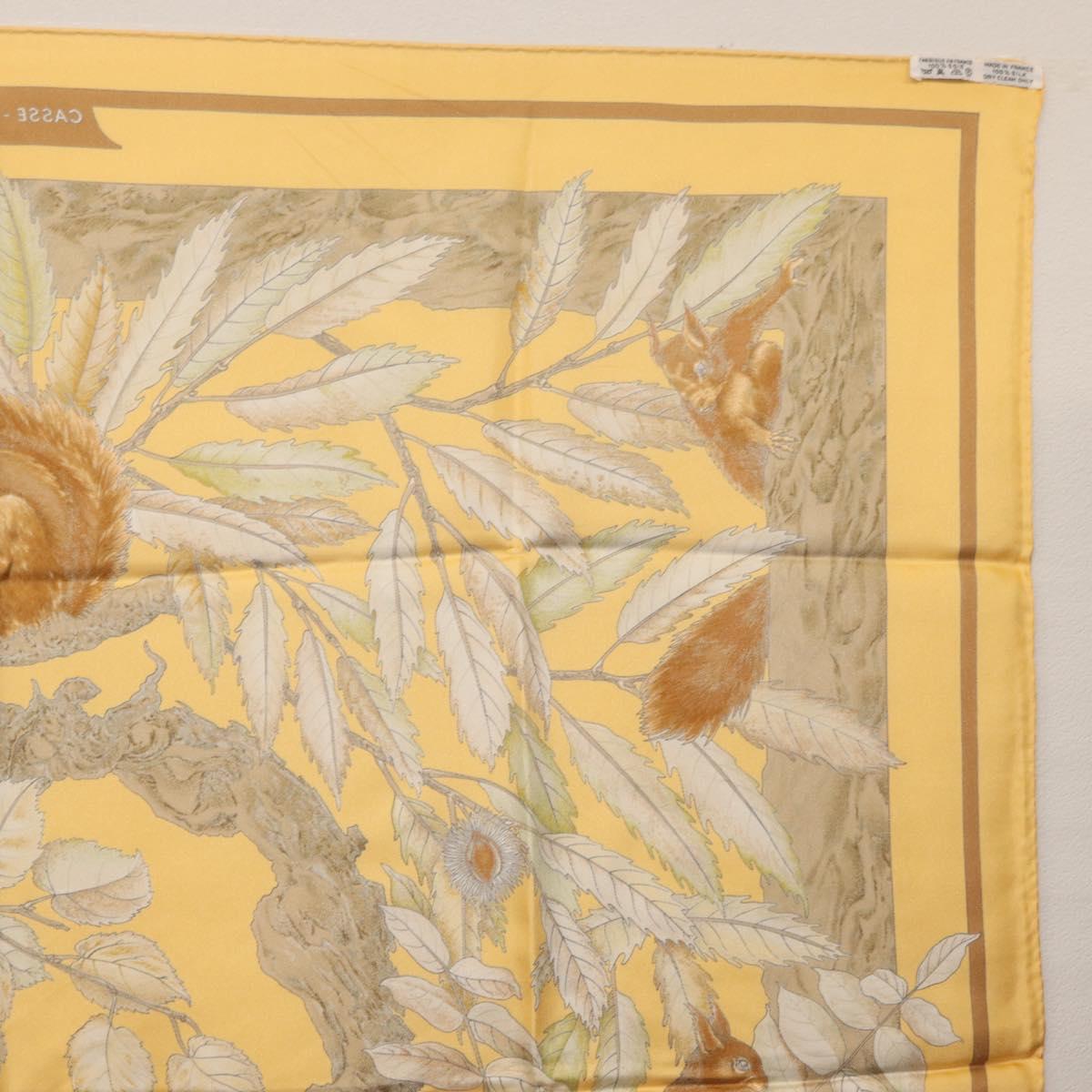 HERMES Carre 90 Scarf ""CASSE NOISETTE"" Silk Yellow Auth 174180A