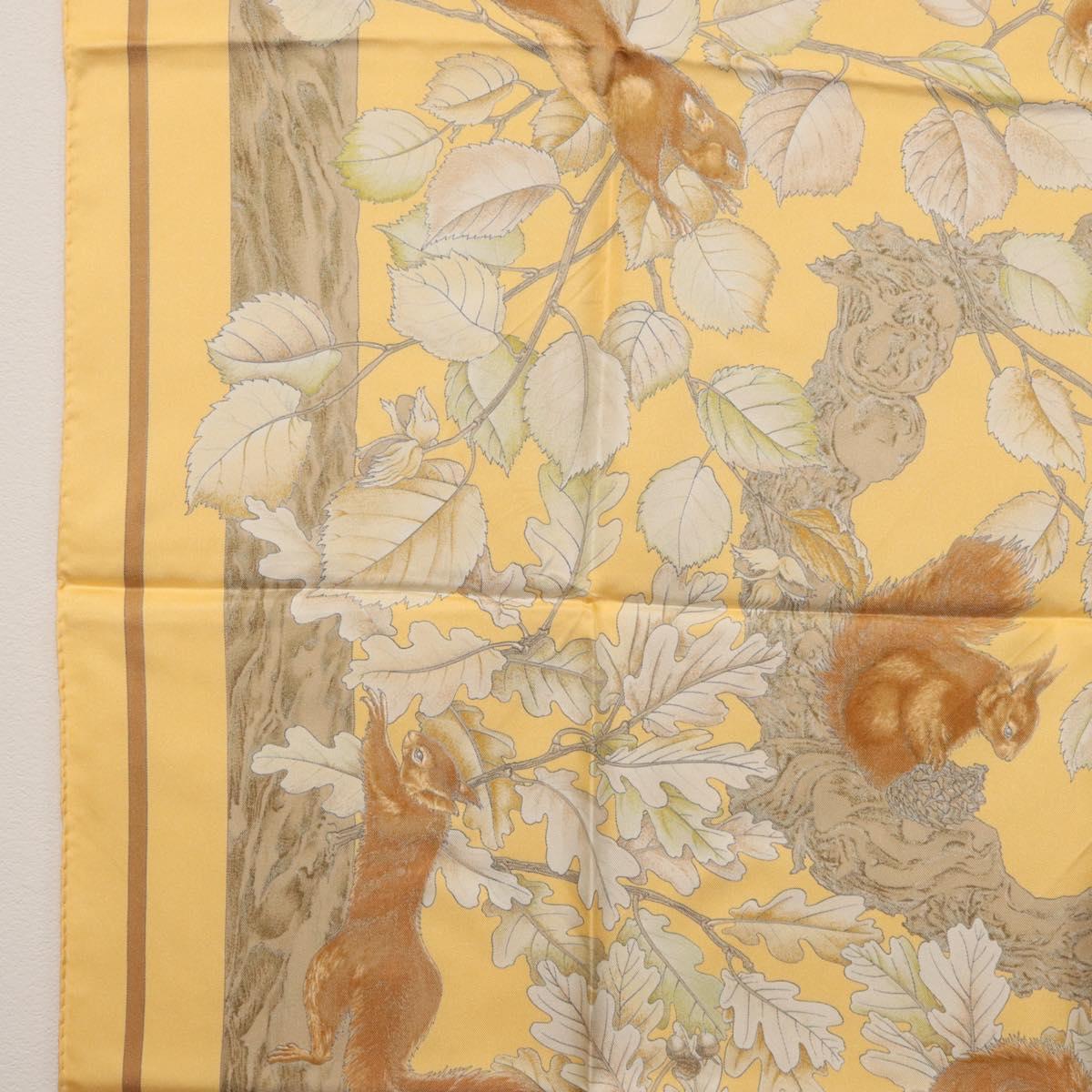HERMES Carre 90 Scarf ""CASSE NOISETTE"" Silk Yellow Auth 174180A