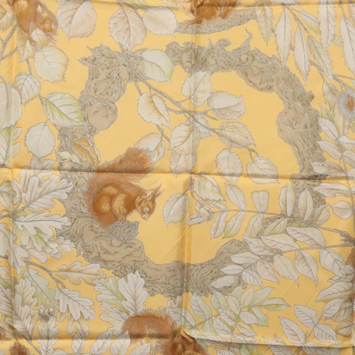 HERMES Carre 90 Scarf ""CASSE NOISETTE"" Silk Yellow Auth 174180A