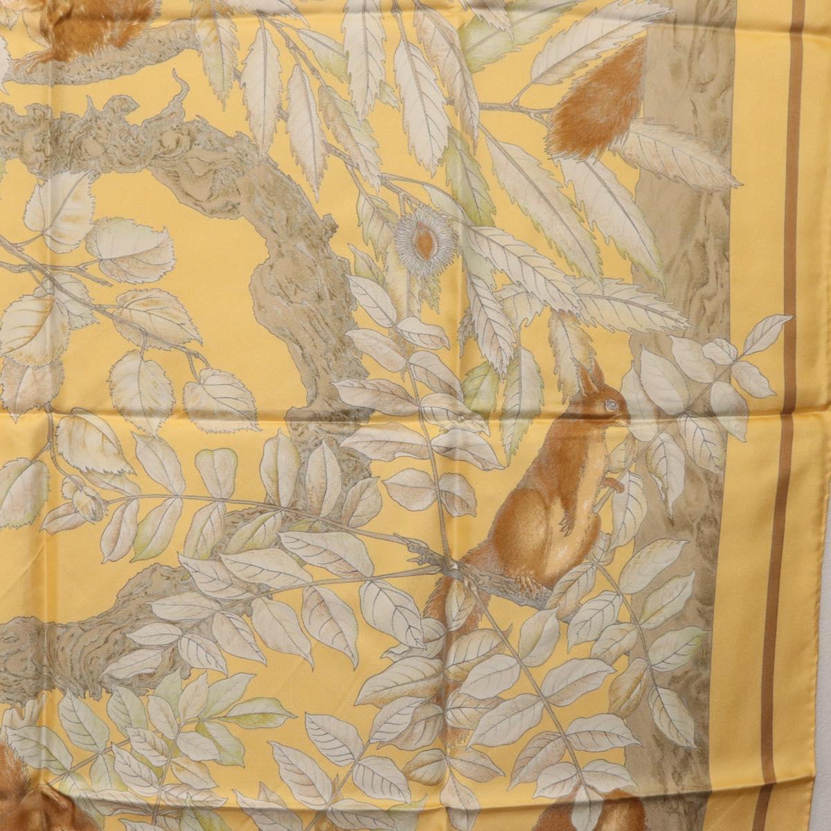 HERMES Carre 90 Scarf ""CASSE NOISETTE"" Silk Yellow Auth 174180A