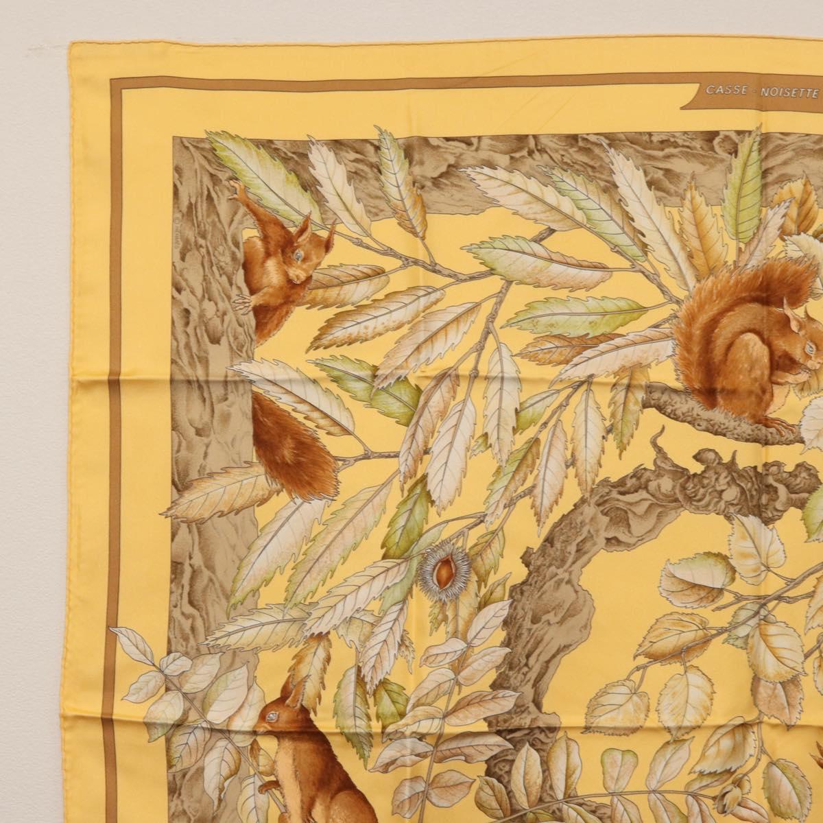 HERMES Carre 90 Scarf ""CASSE NOISETTE"" Silk Yellow Auth 174180A