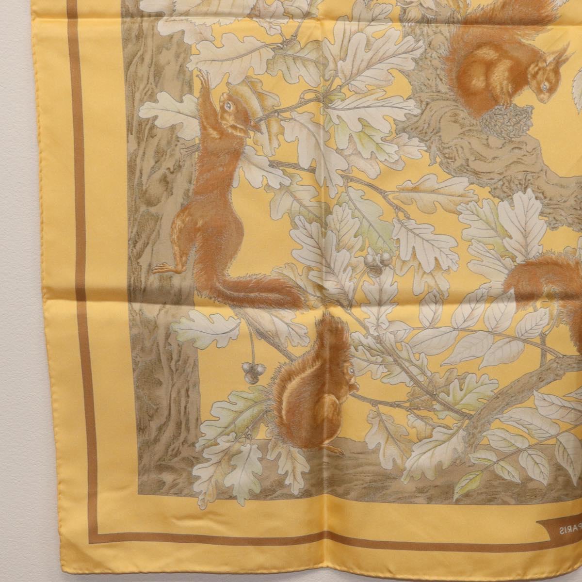 HERMES Carre 90 Scarf ""CASSE NOISETTE"" Silk Yellow Auth 174180A