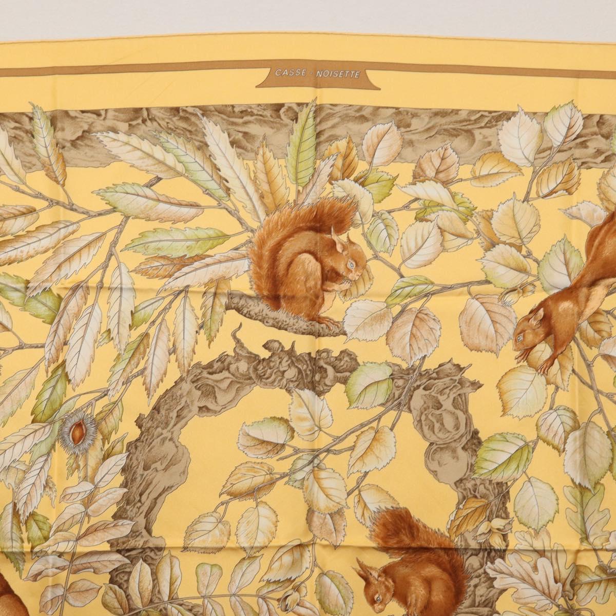 HERMES Carre 90 Scarf ""CASSE NOISETTE"" Silk Yellow Auth 174180A