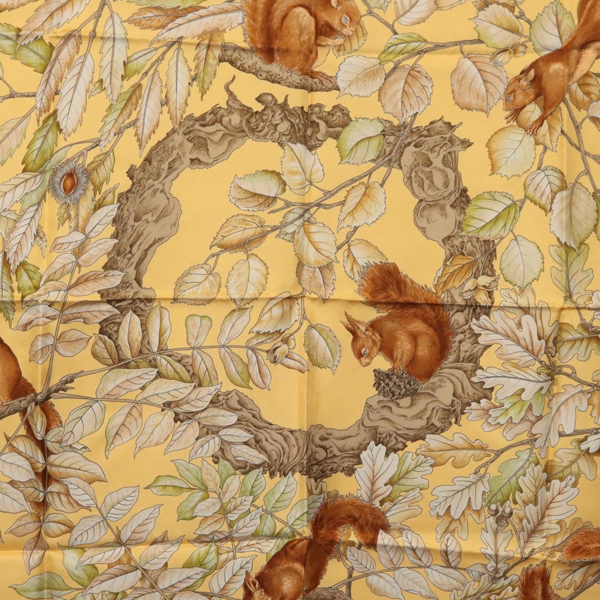 HERMES Carre 90 Scarf ""CASSE NOISETTE"" Silk Yellow Auth 174180A