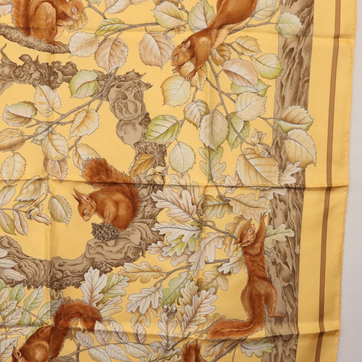 HERMES Carre 90 Scarf ""CASSE NOISETTE"" Silk Yellow Auth 174180A