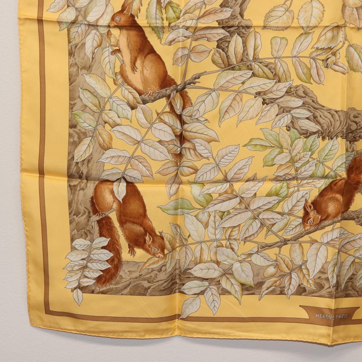 HERMES Carre 90 Scarf ""CASSE NOISETTE"" Silk Yellow Auth 174180A