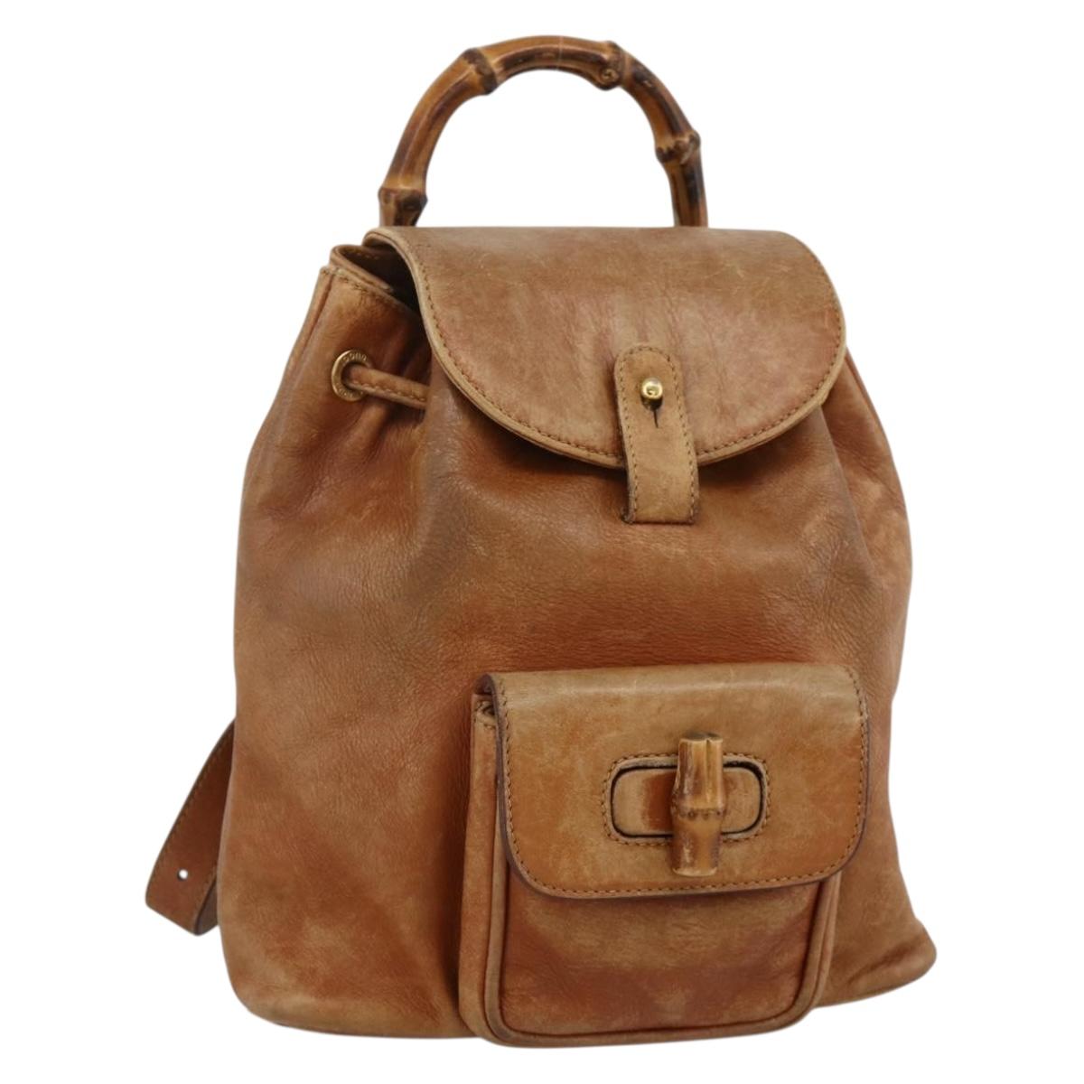 GUCCI Bamboo Backpack Leather Brown Gold 003 1956 0030 Auth 174185