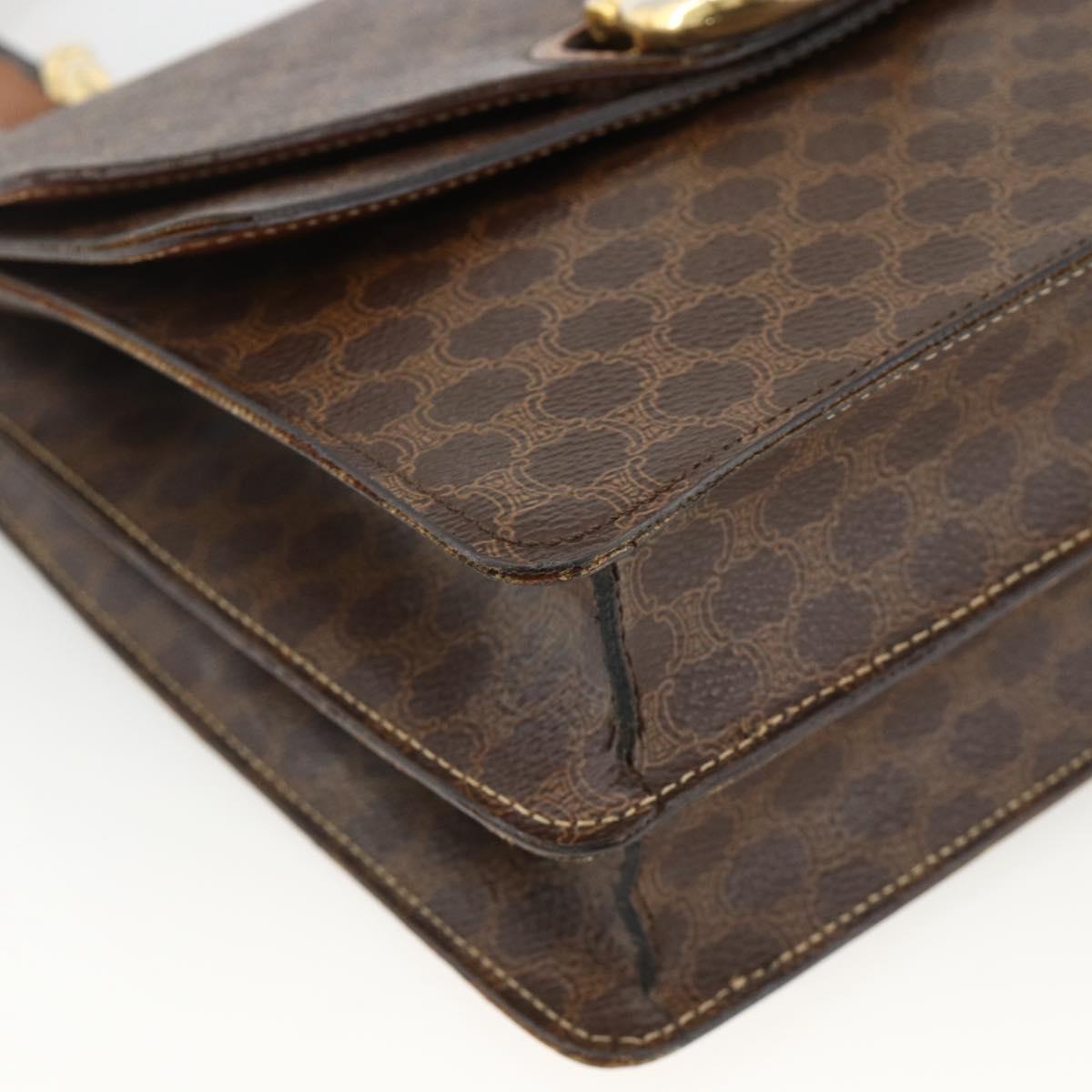 CELINE Macadam Canvas Hand Bag PVC Leather Brown Gold Auth 174191A