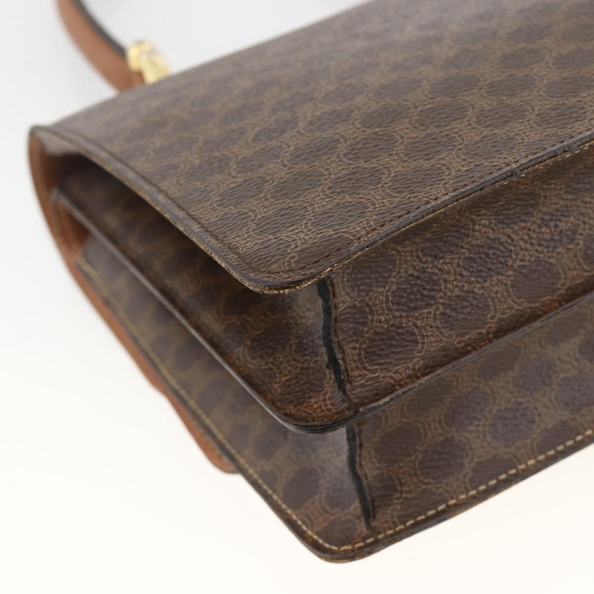 CELINE Macadam Canvas Hand Bag PVC Leather Brown Gold Auth 174191A