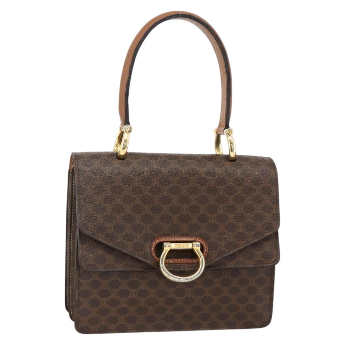 CELINE Macadam Canvas Hand Bag PVC Leather Brown Gold Auth 174191A