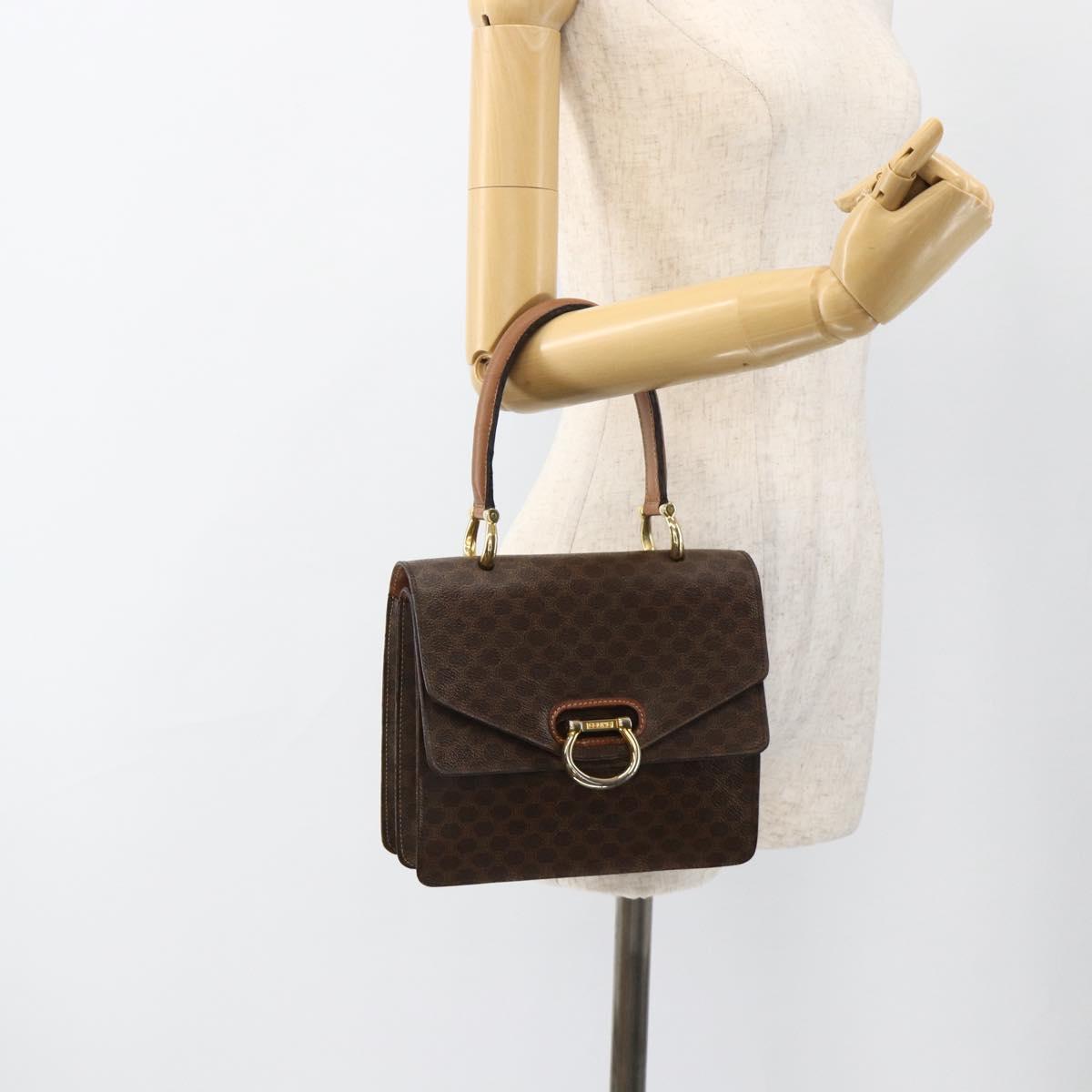 CELINE Macadam Canvas Hand Bag PVC Leather Brown Gold Auth 174191A