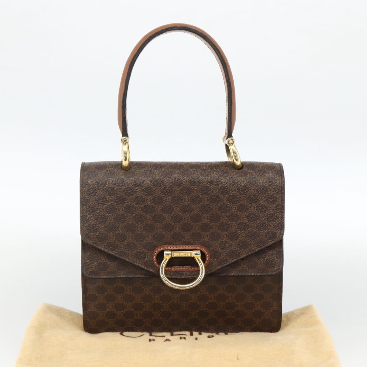 CELINE Macadam Canvas Hand Bag PVC Leather Brown Gold Auth 174191A