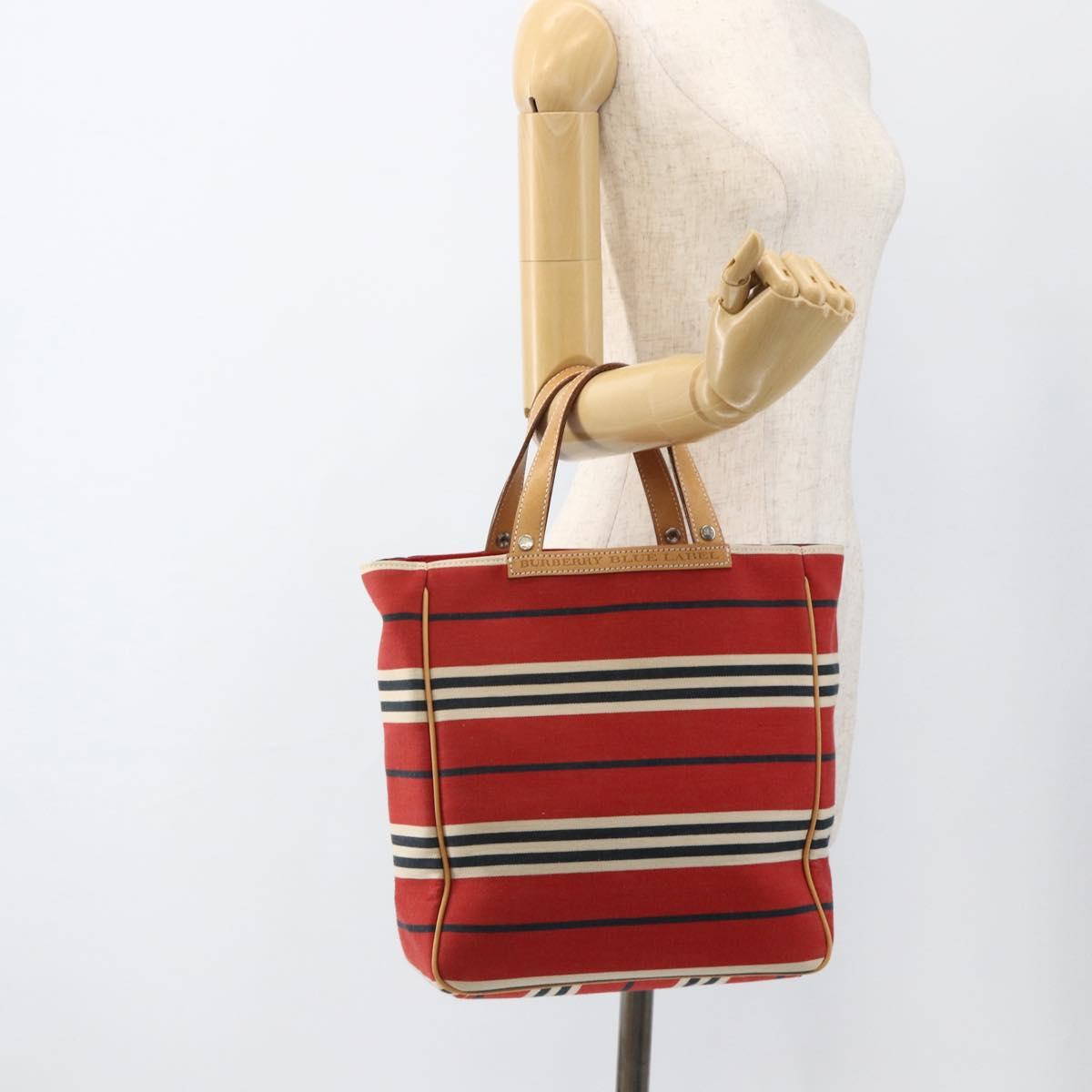 BURBERRY Nova Check Blue Label Hand Bag Canvas Beige Red Auth 174197