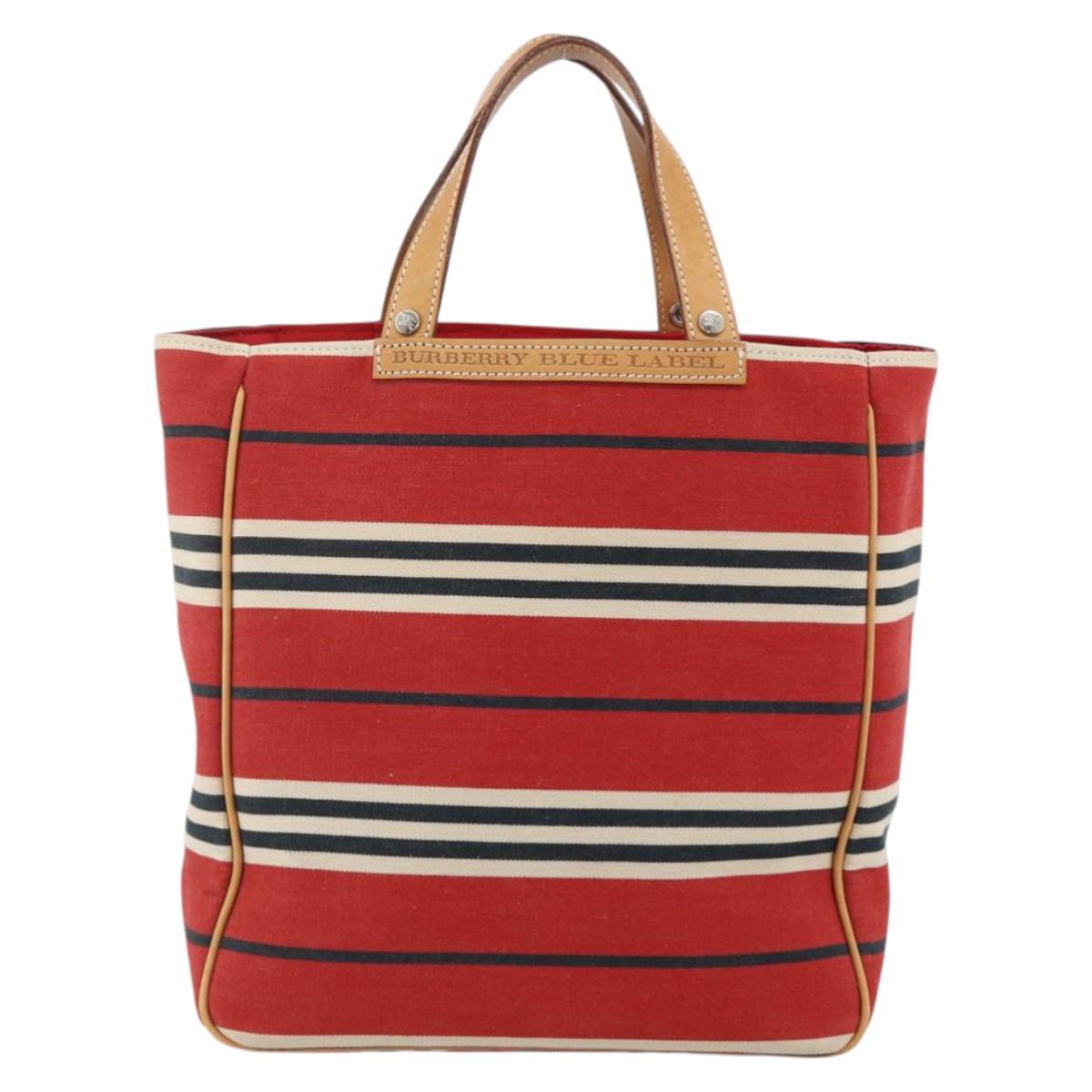 BURBERRY Nova Check Blue Label Hand Bag Canvas Beige Red Auth 174197